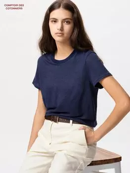 Льняная футболка с круглым вырезом Uniqlo, цвет 68 синий