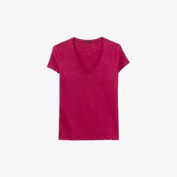 Льняная футболка с V-образным вырезом и короткими рукавами Ikks, фиолетовый