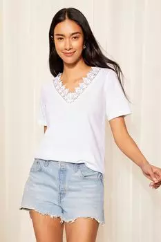 Льняная футболка с v-образным вырезом и глубоким вырезом Friends Like These, белый