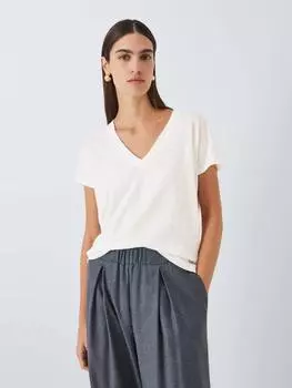 Льняная футболка с v-образным вырезом и коротким рукавом John Lewis, белый