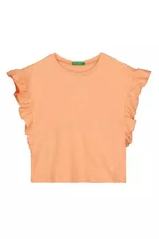 Льняная футболка с закатанными рукавами United Colors Of Benetton, оранжевый