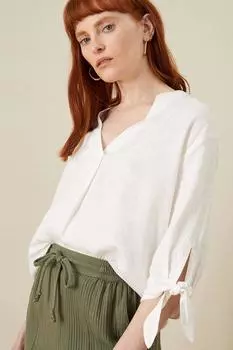 Льняная футболка с завязками на манжетах Monsoon, белый