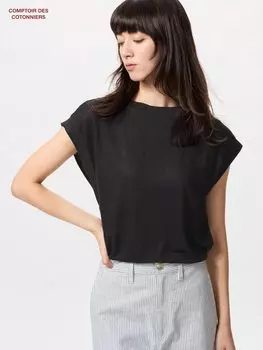 Льняная футболка свободного кроя с французскими рукавами Uniqlo, черный