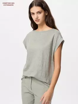 Льняная футболка свободного кроя с французскими рукавами Uniqlo, зеленый
