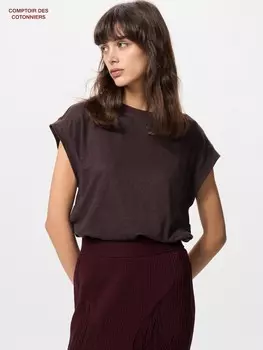 Льняная футболка свободного кроя с французскими рукавами Uniqlo, фиолетовый