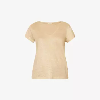 Льняная футболка свободного кроя с V-образным вырезом Ikks, цвет champagne