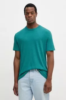 Льняная футболка United Colors Of Benetton, бирюзовый