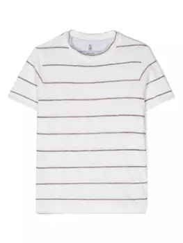 Льняная футболка в полоску Brunello Cucinelli Kids, белый