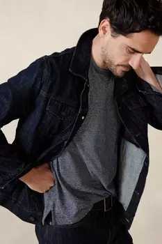 Льняная хлопковая футболка с круглым вырезом Banana Republic, синий