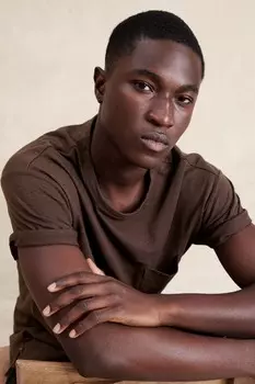 Льняная хлопковая футболка с круглым вырезом Banana Republic, коричневый