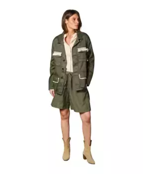 Льняная хлопковая рубашка в стиле милитари с карманами Mason'S, зеленый