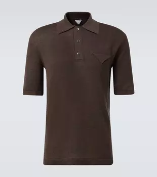 Льняная и хлопковая поло Bottega Veneta, Dark Brown Melange