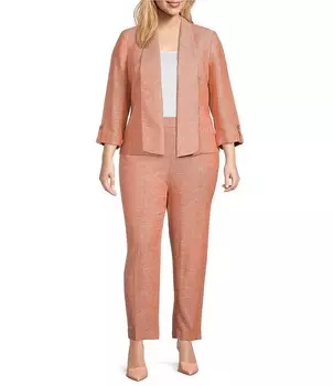 Льняная куртка больших размеров Kasper с откидными рукавами 3/4 и открытым передом с шалевым воротником, оранжевый