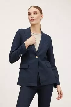 Льняная куртка с карманами с клапанами Motivi, темно-синий