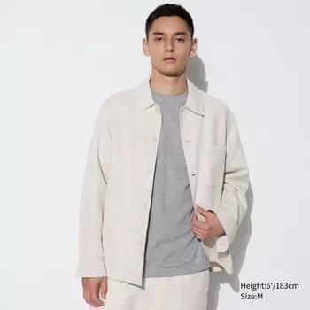 Льняная куртка-верхняя рубашка UNIQLO, слоновая кость