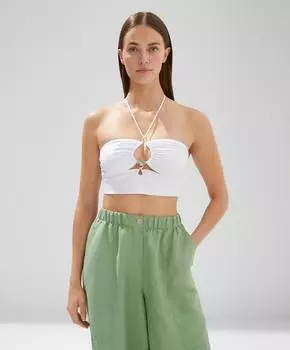 Льняная майка с декоративными камнями OYSHO