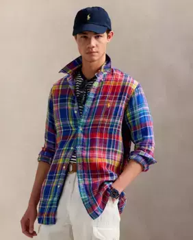 Льняная мужская рубашка прямого кроя Polo Ralph Lauren, красный