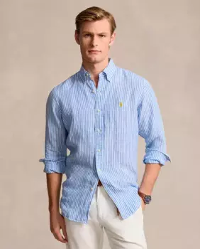 Льняная мужская рубашка стандартного кроя Polo Ralph Lauren, синий