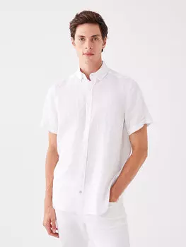 Льняная мужская рубашка стандартного кроя с коротким рукавом SOUTHBLUE, буксе белый