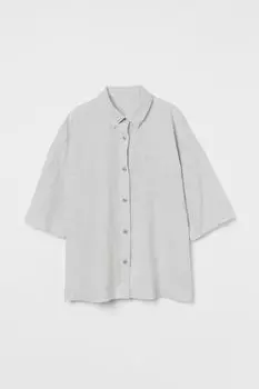 Льняная пижамная рубашка H&amp;M, светло-серый/полоски