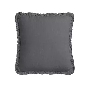 Льняная подушка с эффектом потертости и присборенной оборкой - River Lisola Stone, цвет Grisaglia