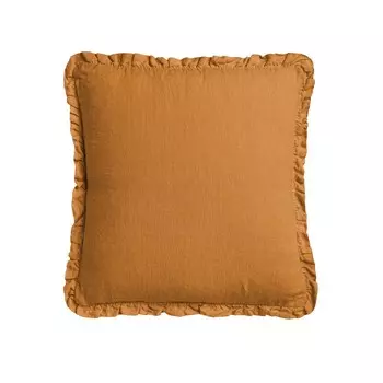 Льняная подушка с эффектом потертости и присборенной оборкой - River Lisola Stone, цвет Ambra