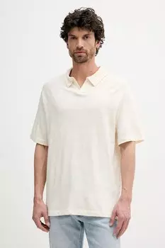 Льняная поло United Colors Of Benetton, бежевый