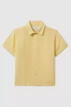 Льняная праздничная рубашка с короткими рукавами Reiss, желтый