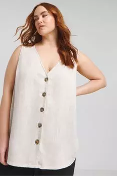 Льняная пуговица через жилетку Simply Be, бежевый