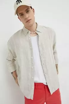 Льняная рубашка Abercrombie & Fitch, бежевый