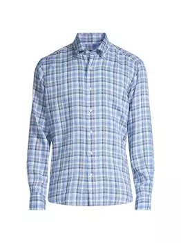 Льняная рубашка Bella Vue в клетку Crown Crafted Peter Millar, зеленый