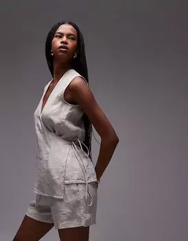 Льняная рубашка без рукавов ARKET с завязкой спереди бежевого цвета