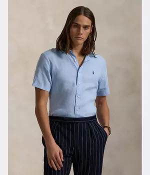 Льняная рубашка Custom fit Polo Ralph Lauren, синий