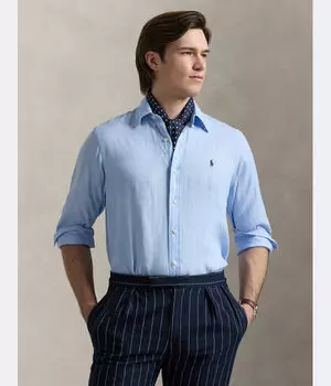 Льняная рубашка Custom fit Polo Ralph Lauren, синий