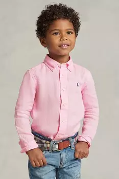 Льняная рубашка для мальчика с длинными рукавами Polo Ralph Lauren, розовый