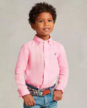 Льняная рубашка для мальчика с лошадью Polo Ralph Lauren, цвет Rosa