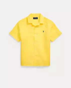Льняная рубашка для мальчика с короткими рукавами Polo Ralph Lauren, желтый