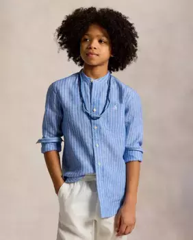 Льняная рубашка для мальчика с длинными рукавами Polo Ralph Lauren, синий