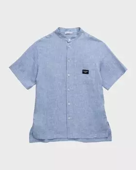 Льняная рубашка для мальчиков с нашивкой-логотипом Dolce&Gabbana, цвет Light Blue