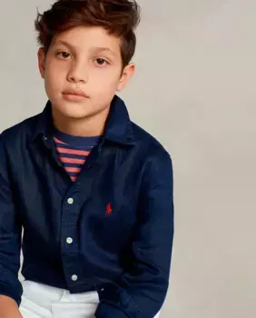 Льняная рубашка для мальчиков с длинными рукавами Polo Ralph Lauren, тёмно-синий