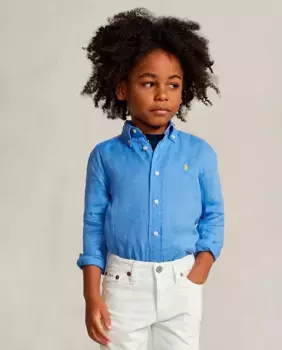 Льняная рубашка для мальчиков с длинными рукавами Polo Ralph Lauren, синий