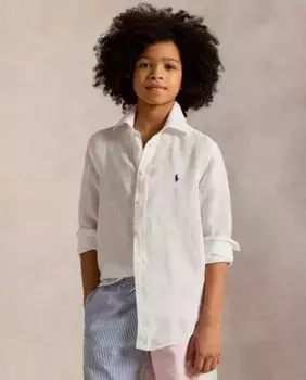 Льняная рубашка для мальчиков с длинными рукавами Polo Ralph Lauren, белый