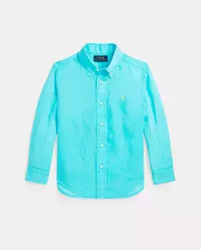 Льняная рубашка для мальчиков с вышитым лошадкой Polo Ralph Lauren, голубой