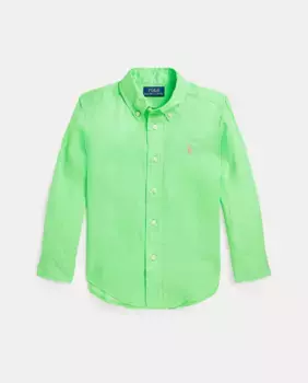 Льняная рубашка для мальчиков с вышитым лошадкой Polo Ralph Lauren, зеленый