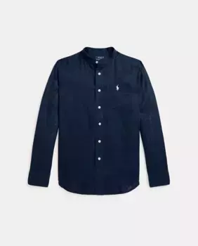 Льняная рубашка для мальчиков с воротником Мао Polo Ralph Lauren, тёмно-синий