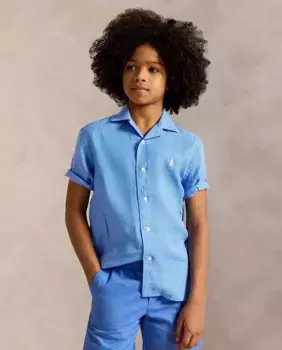 Льняная рубашка для мальчиков с короткими рукавами Polo Ralph Lauren, синий