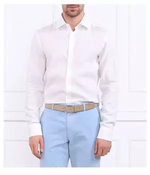 Льняная рубашка h-hank-kent-c1-214 Slim fit Boss, белый