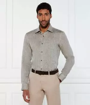 Льняная рубашка h-hank-kent-c1-214 Slim fit Boss, серый