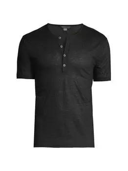 Льняная рубашка Henley с короткими рукавами John Varvatos, черный