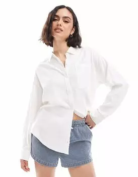 Льняная рубашка Hollister свободного покроя белого цвета